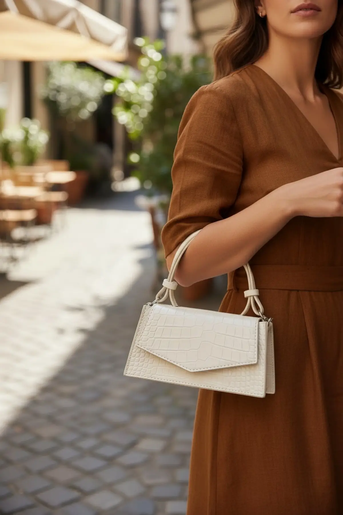 Zeus Krem Croco Zincir Askılı Kadın El Kol Ve Omuz Çantası