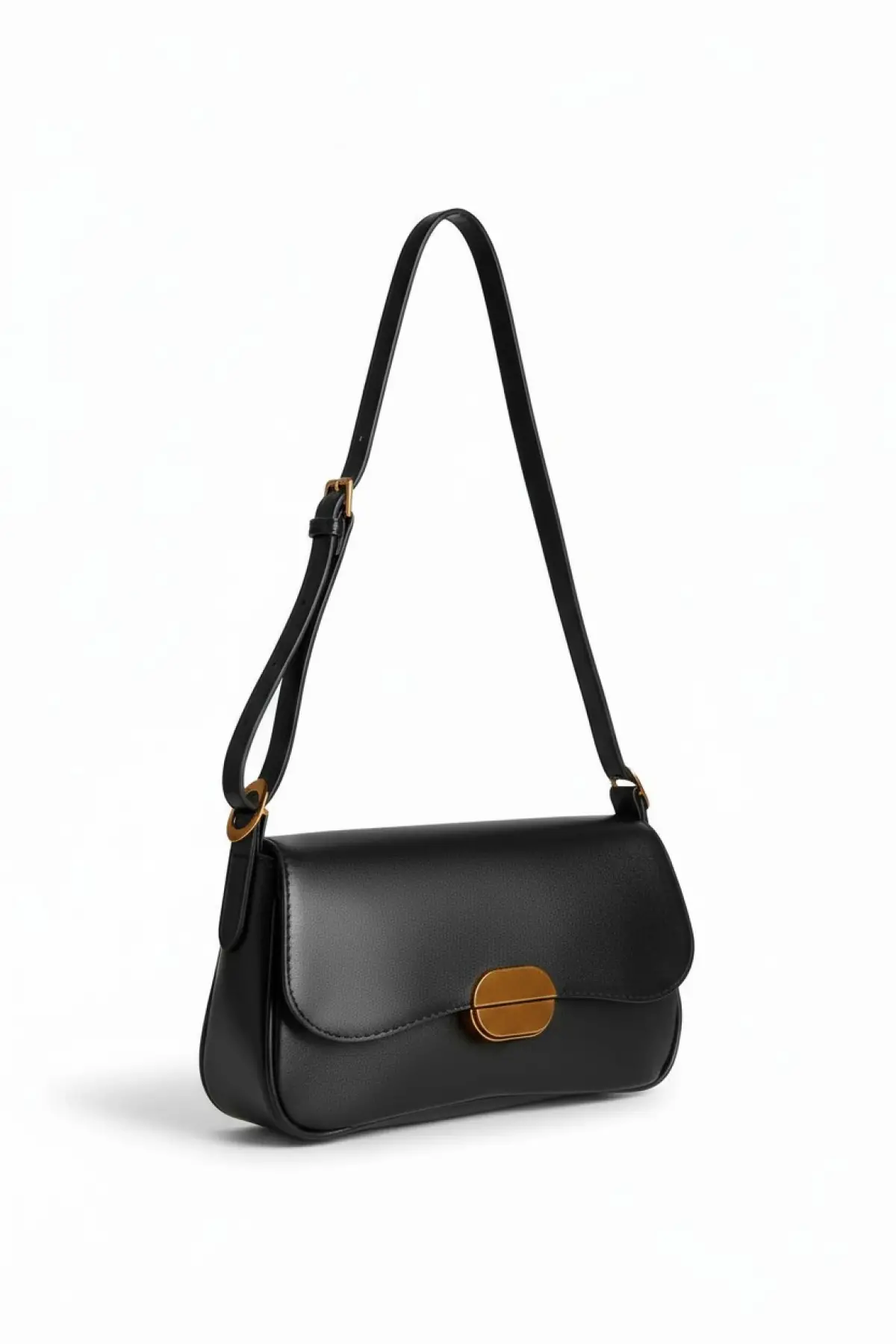 Mina Siyah Yumuşak Deri Tasarım Kilit Çift Askılı Kadın Omuz Çantası