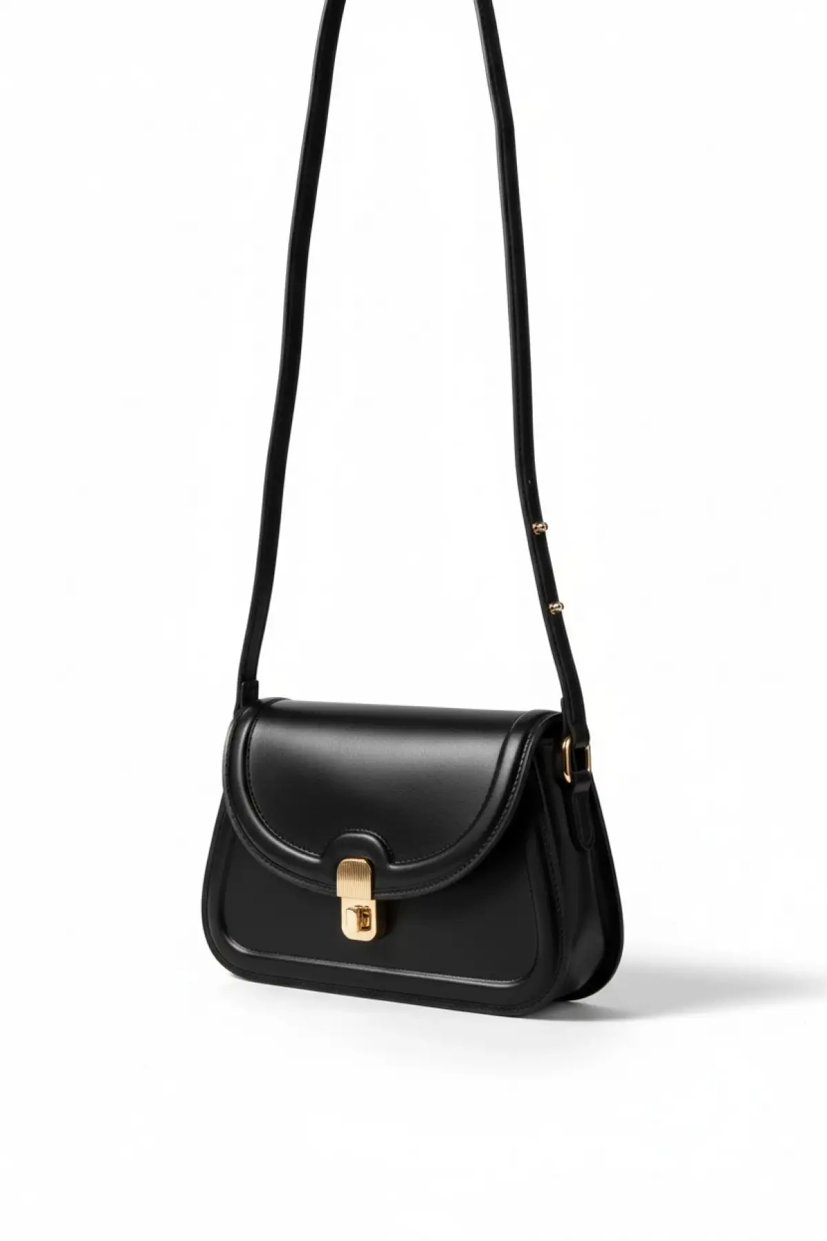 Ninda Siyah Kilitli Kabartma Dokulu Kadın Çapraz Çanta