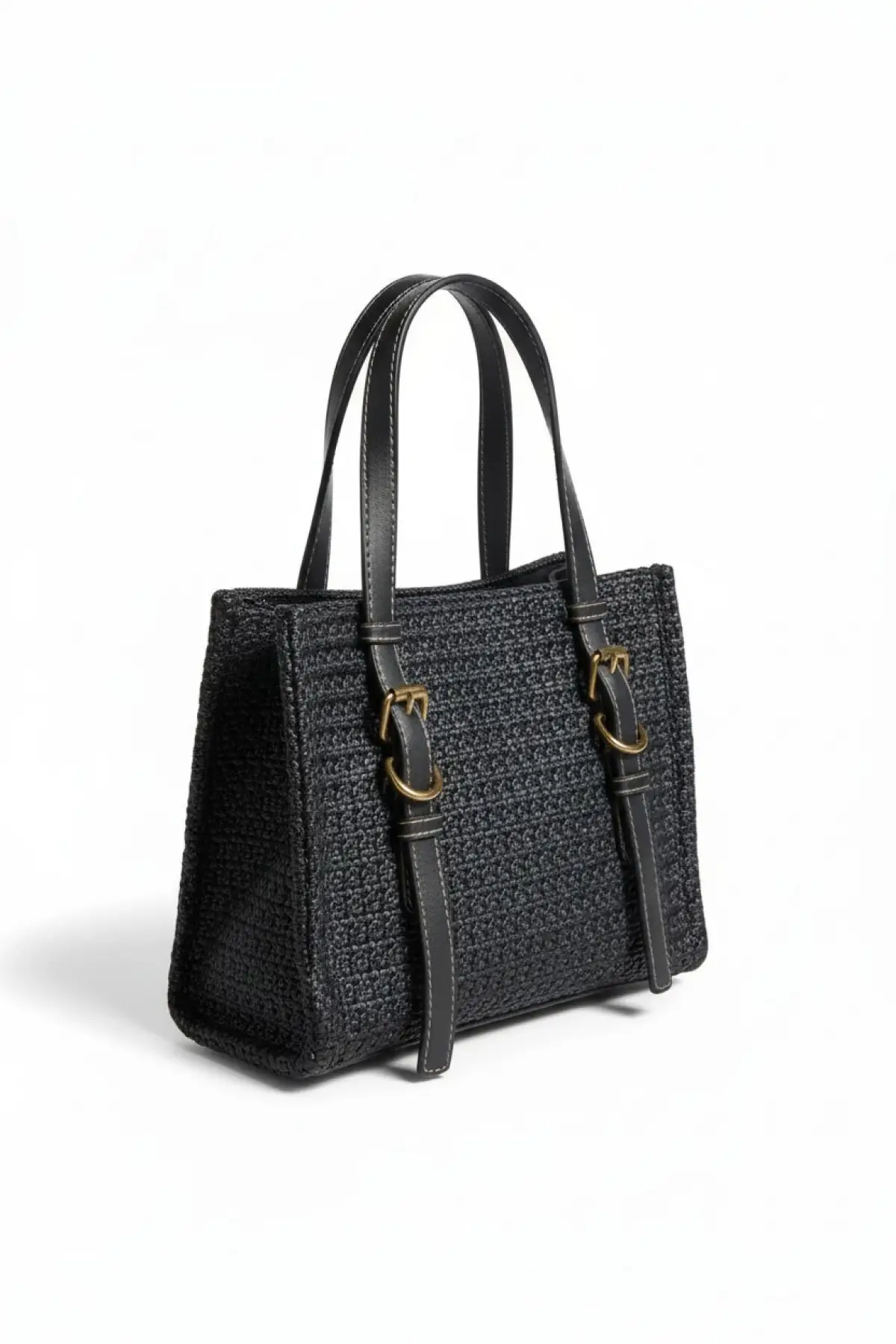 Asya Siyah Kadın Örgülü Tokalı El Ve Omuz Çantası