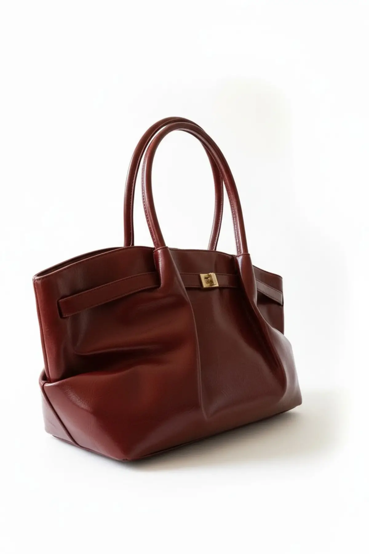 Celina Bordo Kırışık Deri Kilit Detay Büyük Boy Kadın Omuz Çantası