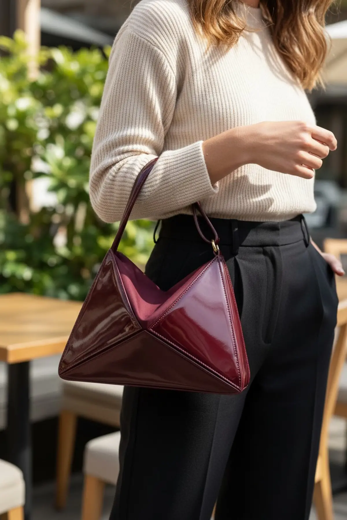 Serena Bordo Rugan Üçgen Detaylı Kadın El Kol Ve Omuz Çantası