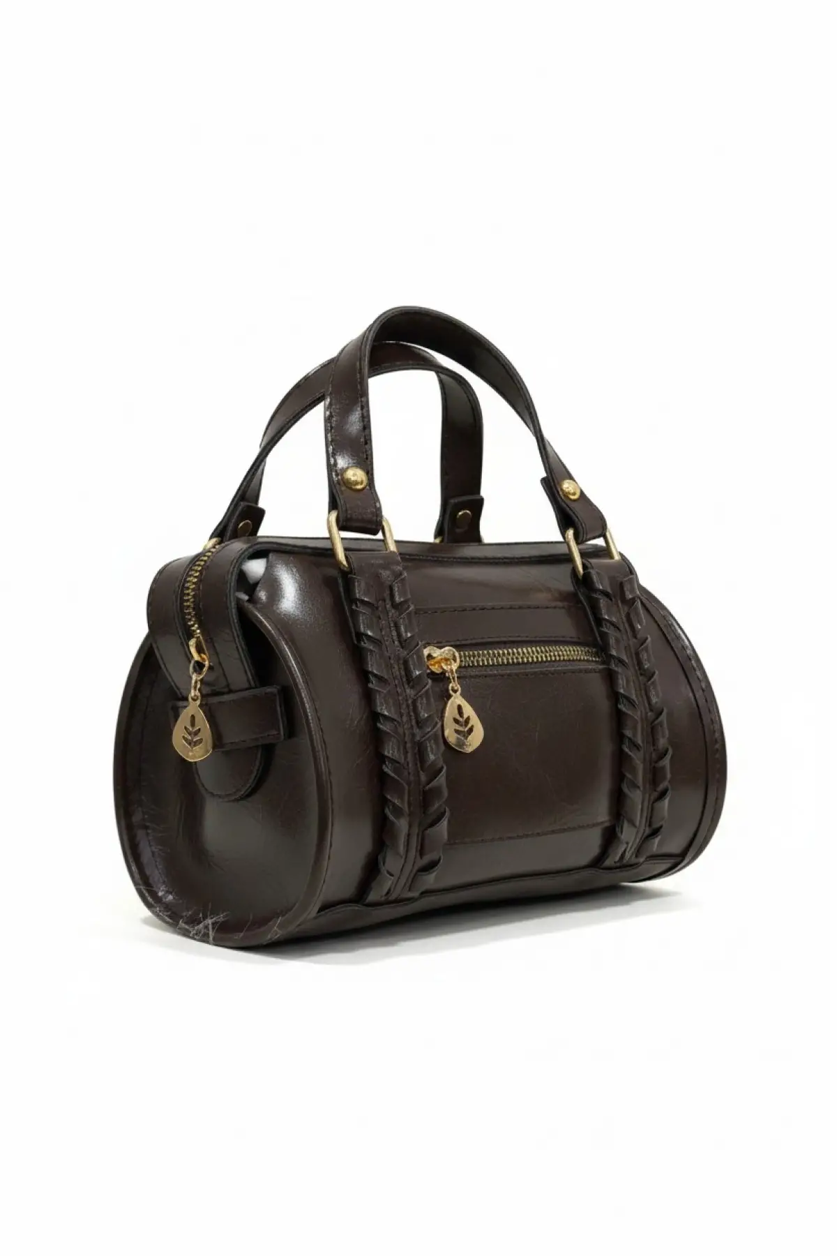 Loretta Acı Kahve Vegan Deri Örgü Detaylı Mini Kadın El Ve Omuz Çantası