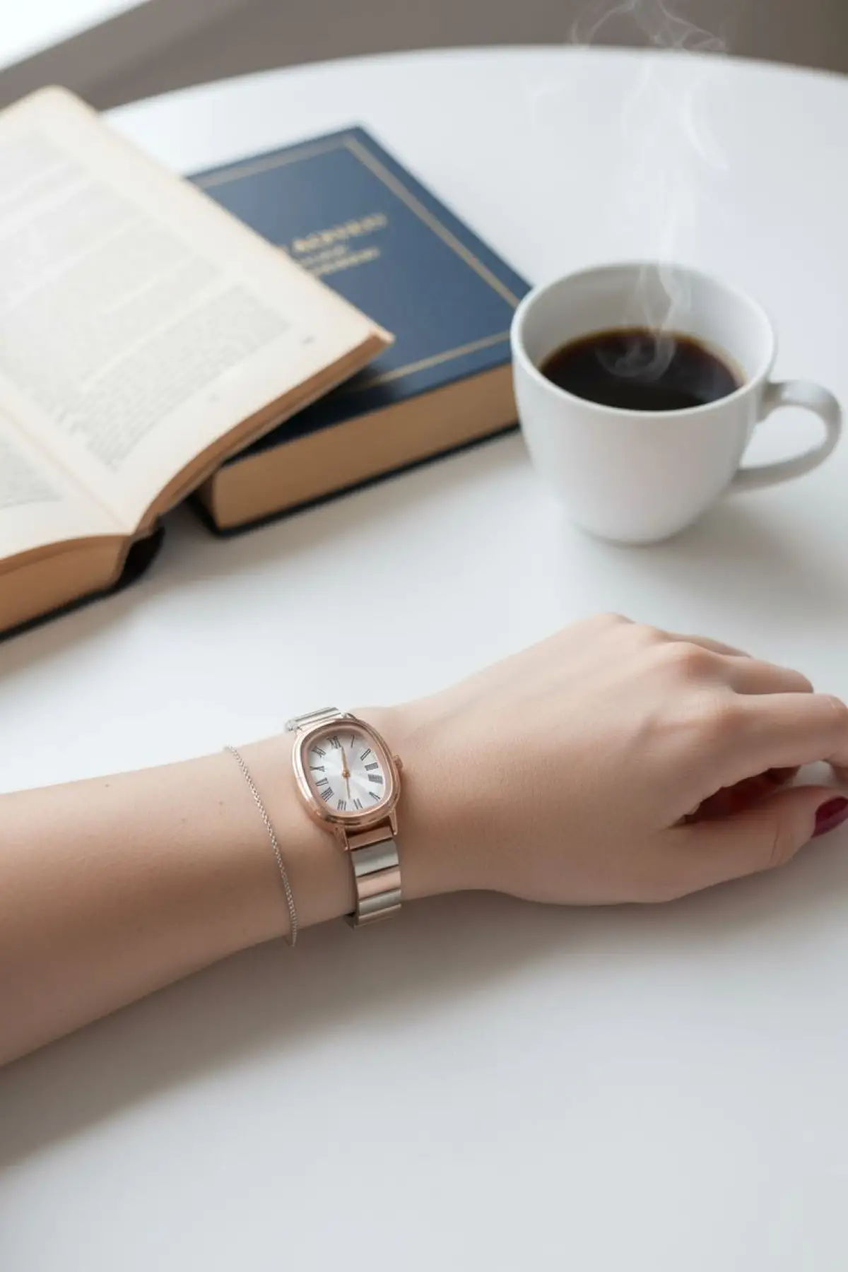 Arkansas RoseGold-Silver Color White Dial Oval Minimal Womens Wristwatch