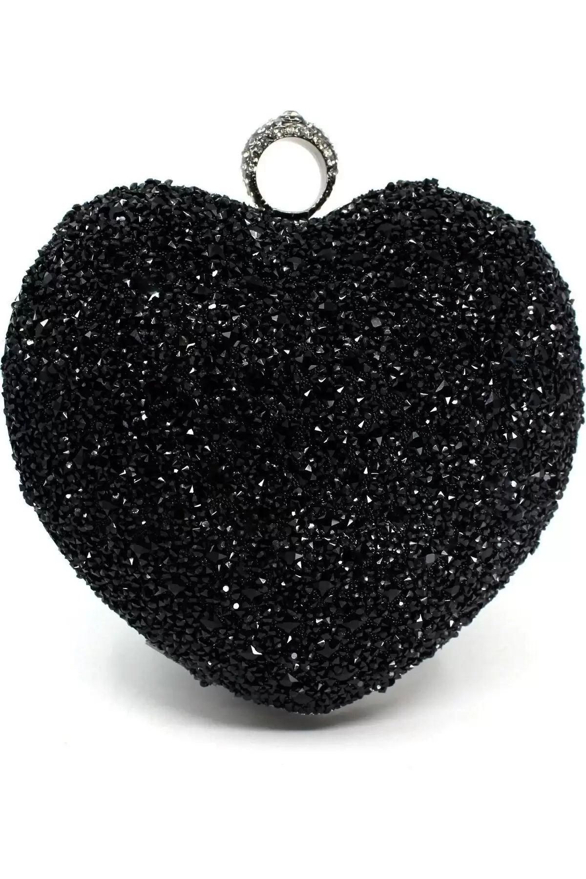Cara Siyah Taşlı Yüzük Kapamalı Clutch Abiye Portföy Çanta