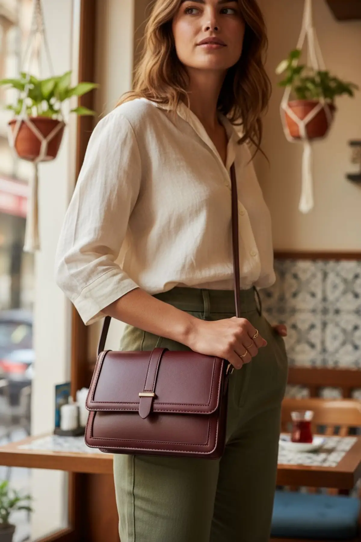Claire Kemer Detaylı Bordo Cilt Trend Kadın Çapraz Omuz Çantası