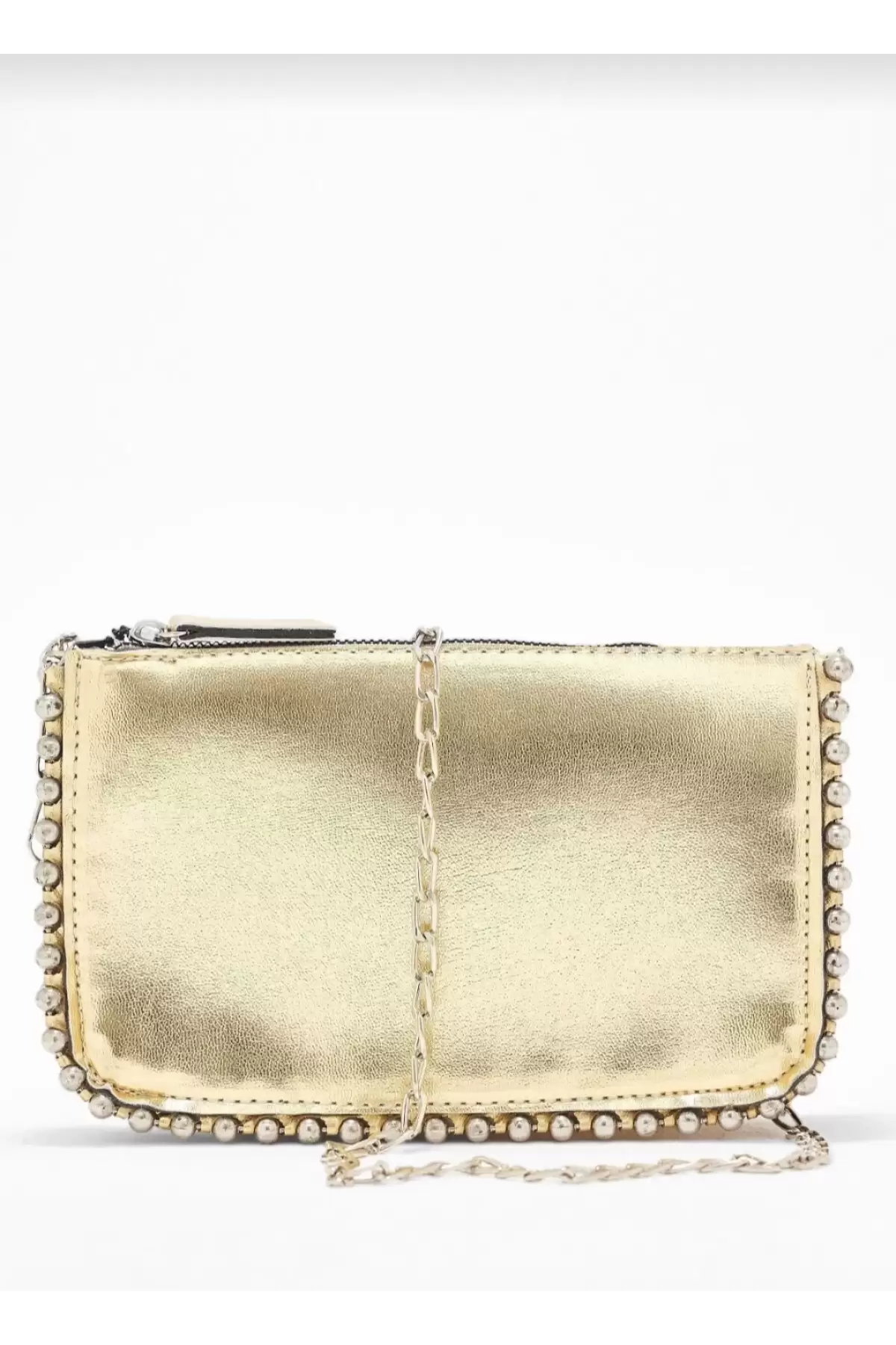 Dally Gold Color Beaded Chain Strap Womens Wallet Bag
