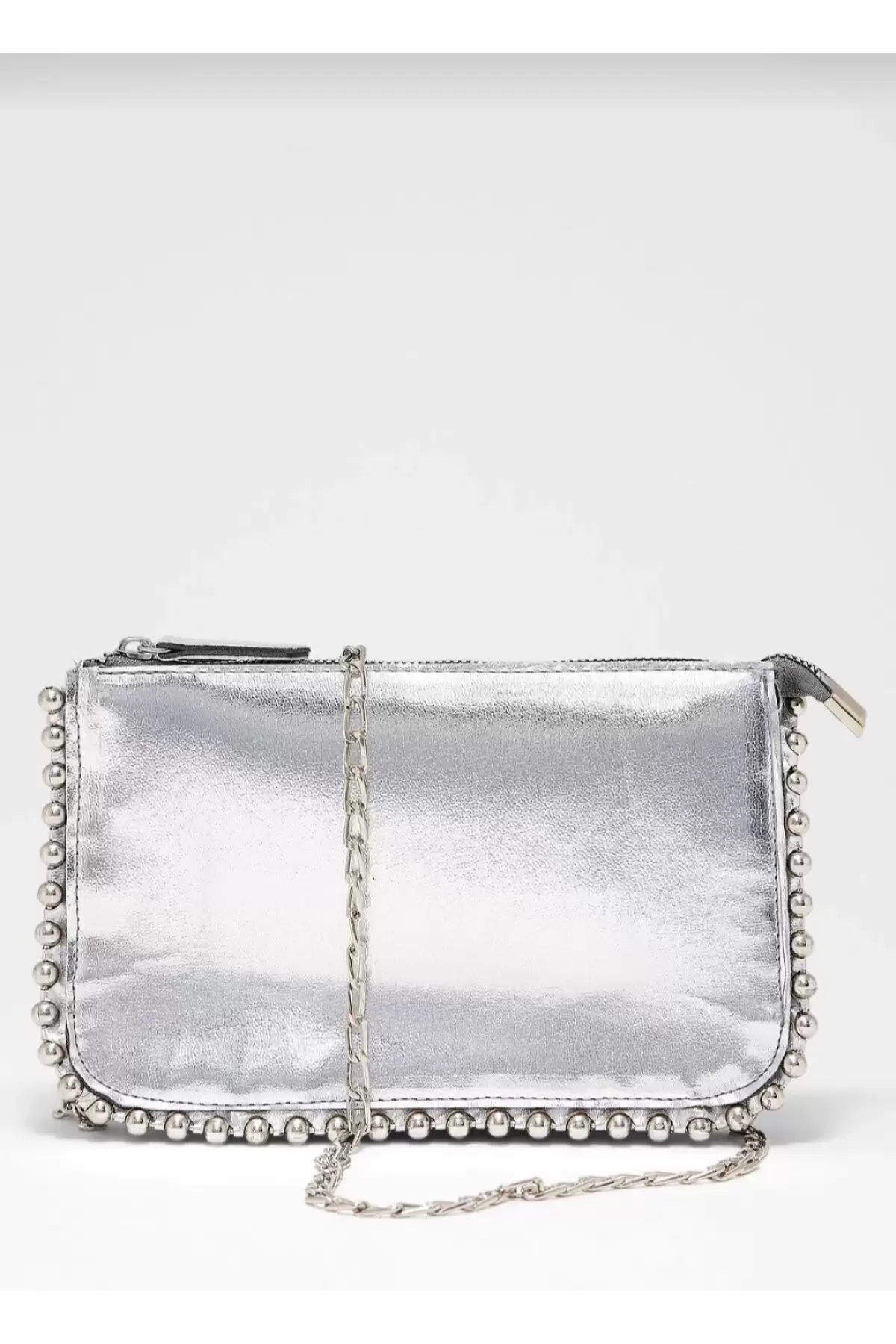 Dally Silver Color Beaded Chain Strap Womens Wallet Bag