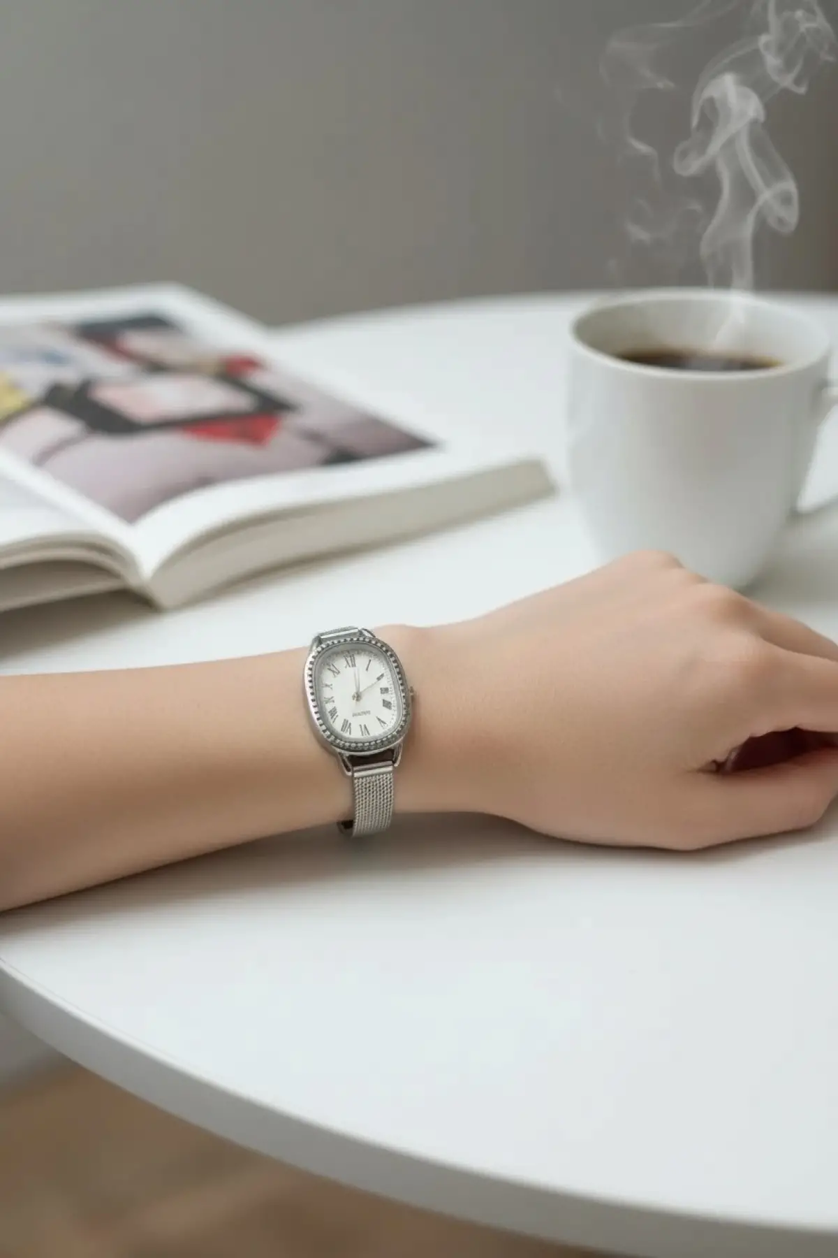 Delaware Silver Mesh Oval Minimal Womens Wristwatch
