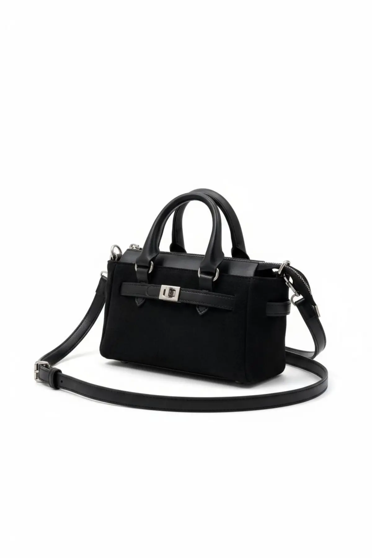 Harmony Black Suede Mini Womens Handbag and Shoulder Bag with Front Lock Detail