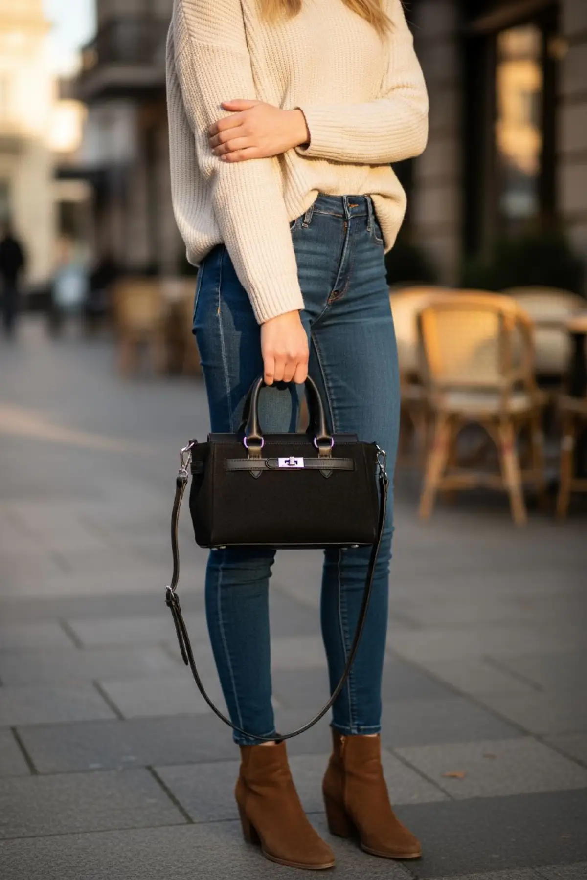 Harmony Black Suede Mini Womens Handbag and Shoulder Bag with Front Lock Detail