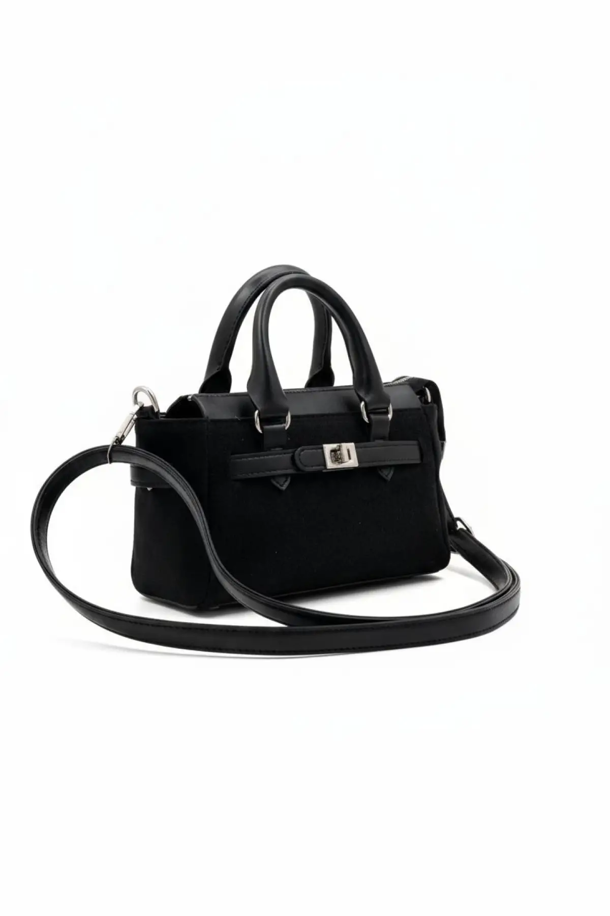 Harmony Black Suede Mini Womens Handbag and Shoulder Bag with Front Lock Detail