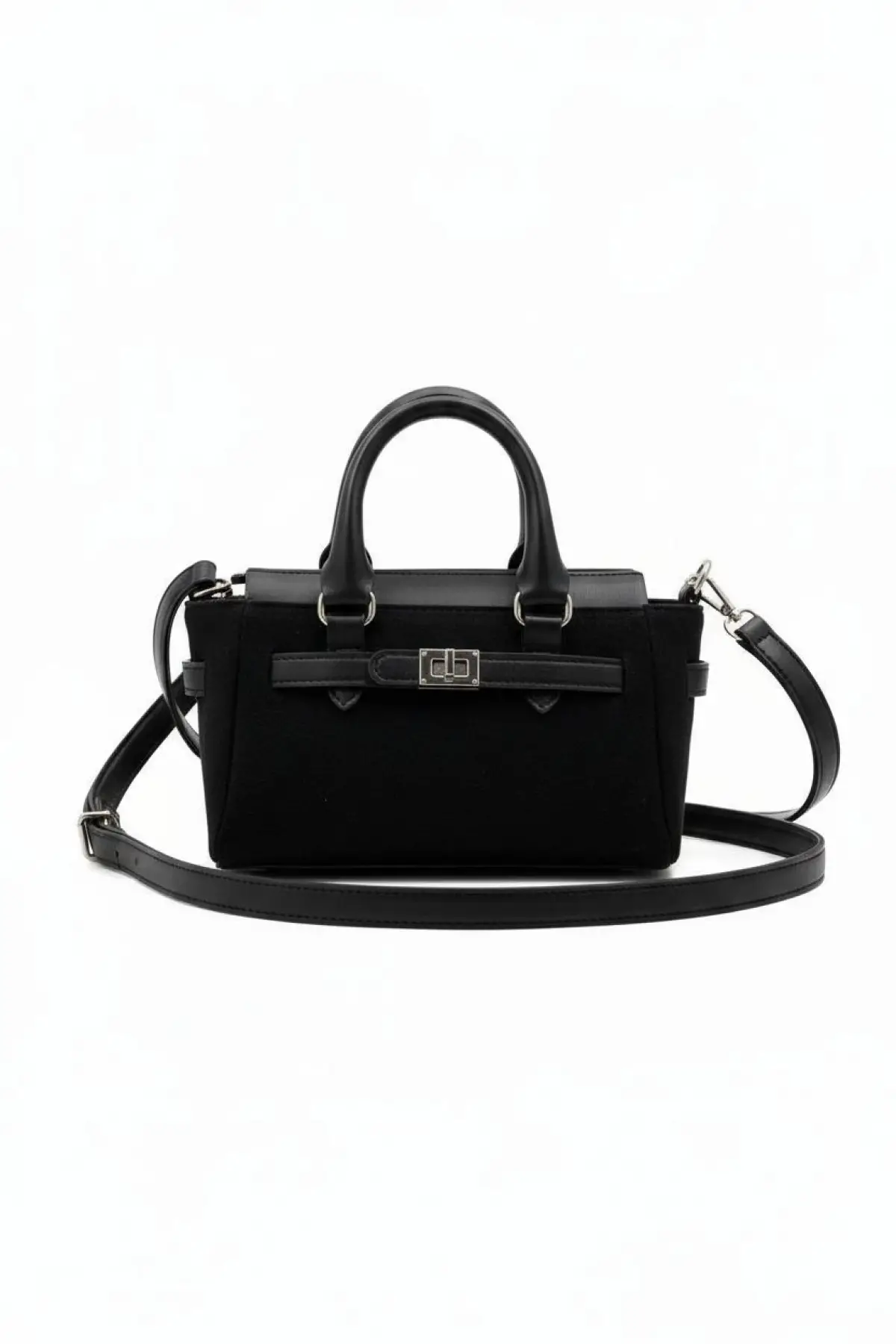 Harmony Black Suede Mini Womens Handbag and Shoulder Bag with Front Lock Detail