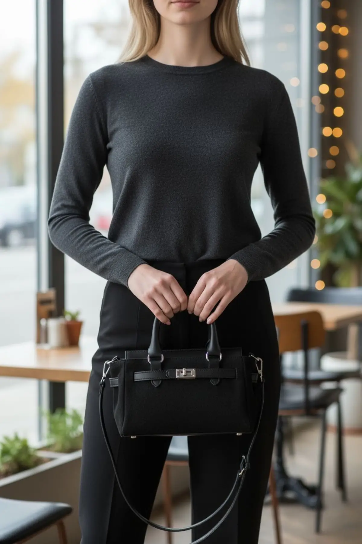 Harmony Black Suede Mini Womens Handbag and Shoulder Bag with Front Lock Detail