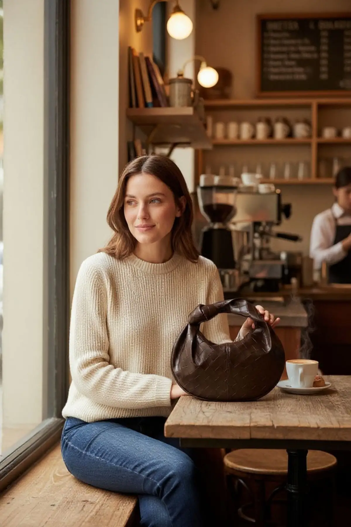 Helen Düğümlü Acı Kahve Örgü Desen Trend Mini Kadın Bowl Bag