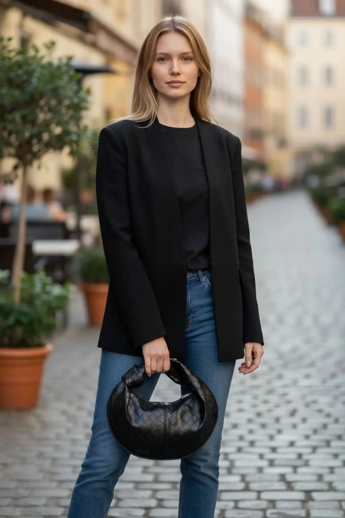 Helen Düğümlü Siyah Örgü Desen Trend Mini Kadın Bowl Bag