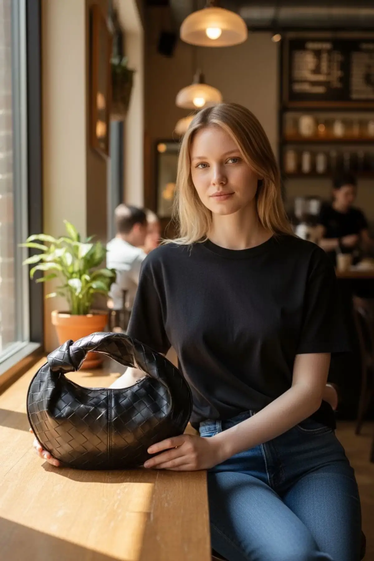 Helen Düğümlü Siyah Örgü Desen Trend Mini Kadın Bowl Bag