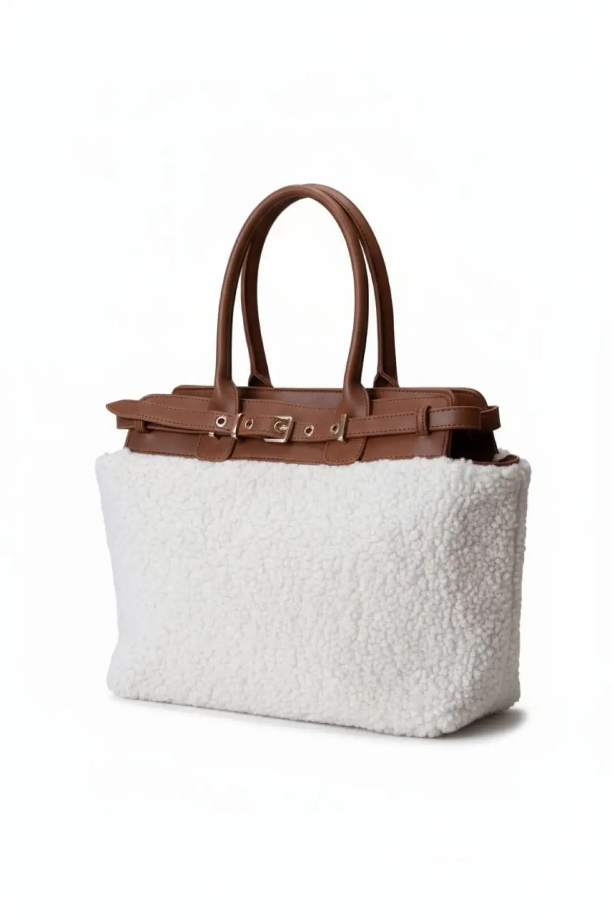 Hitit Taba-Plush Belt Detailed Zipper Closure Womens Shoulder Bag