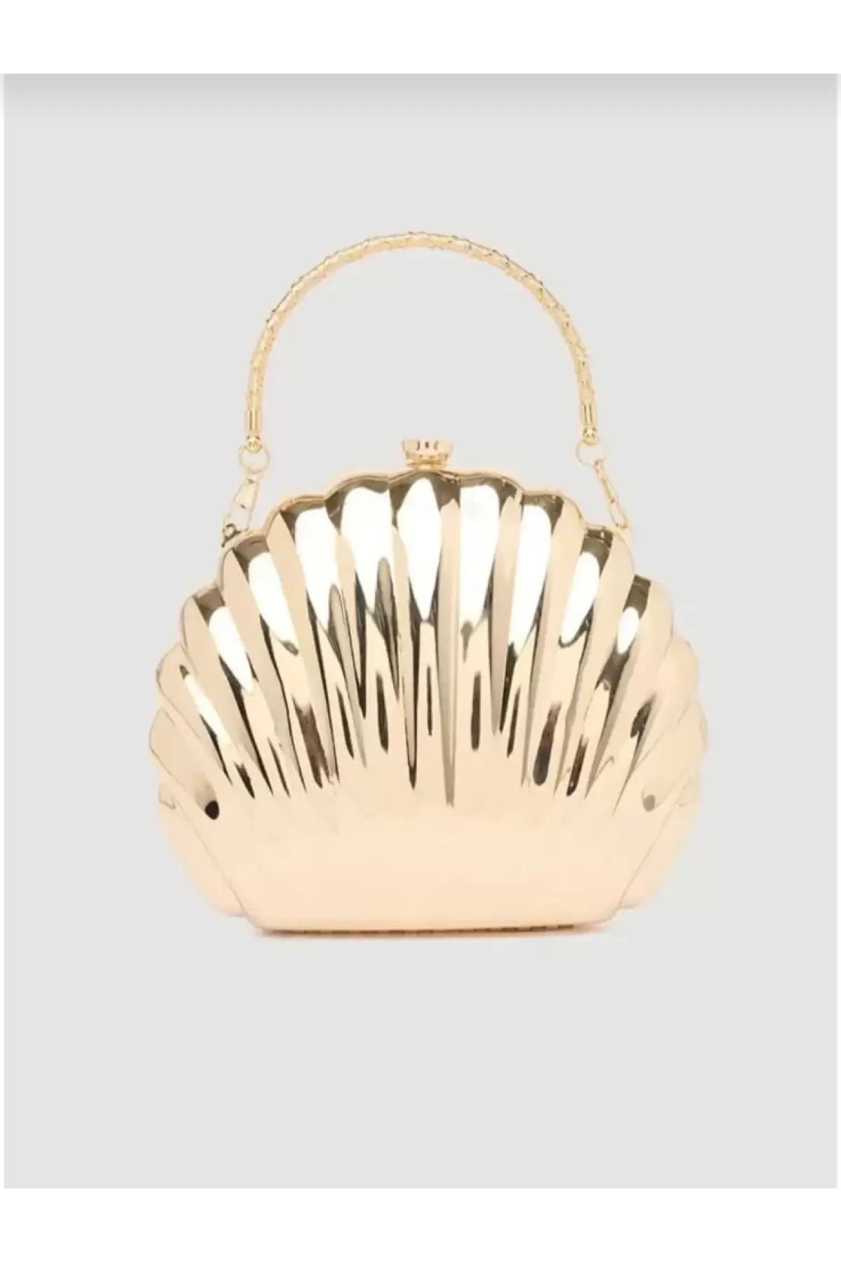 Josiana Gold Oyster Model Chain Strap Textured Clutch Evening Dress Portfolio Bag