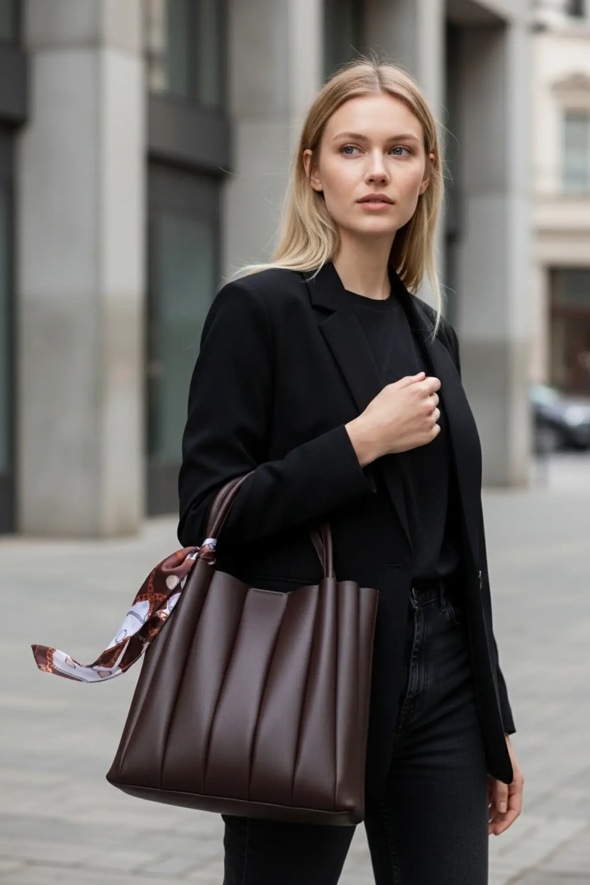 Kylie Acı Kahve Fular Detaylı Pileli Model Yavrulu Kadın Omuz Çantası