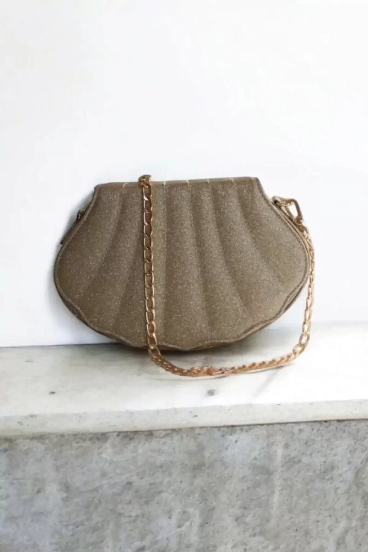 Lalin Gold Kristal Deri Zincir Askılı Kadın Abiye Clutch Çanta