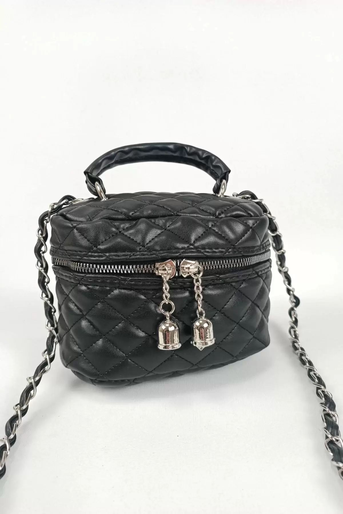 Leslie Siyah Kapitone Desen Kadın Kutu Crossbody Bag
