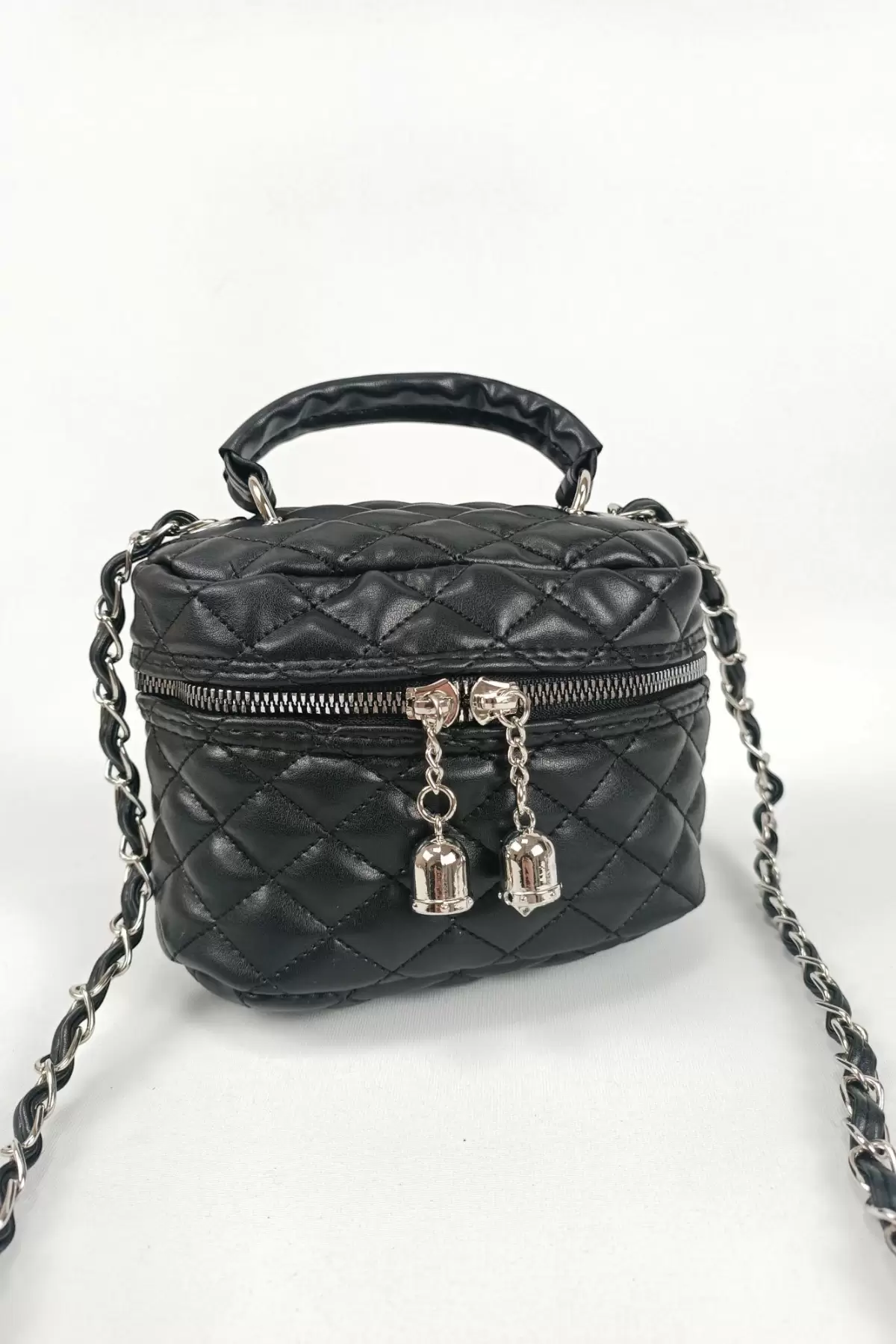 Leslie Siyah Kapitone Desen Kadın Kutu Crossbody Bag