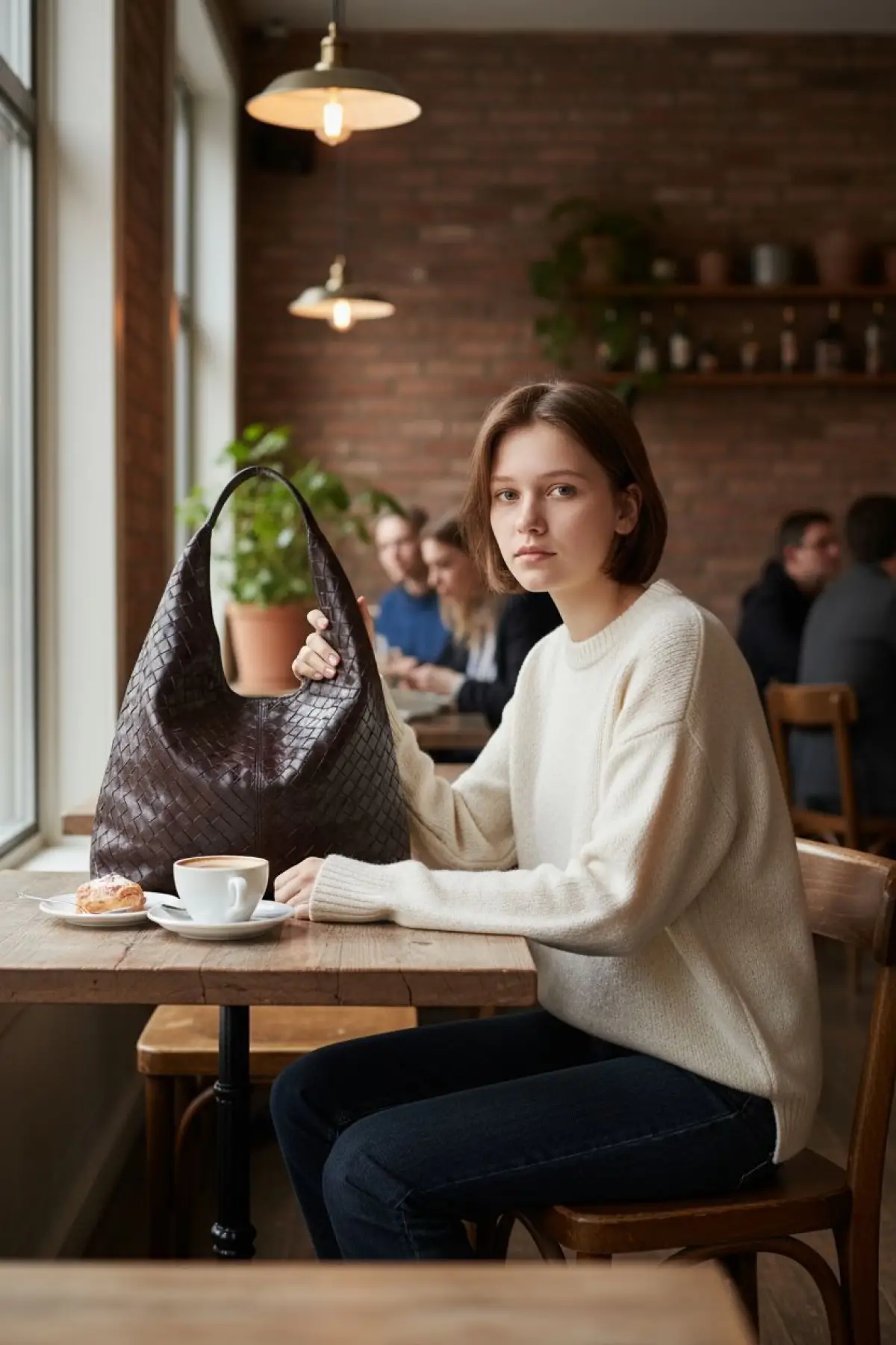 Liya Acı Kahve Örgü Desen Shopper Kadın Omuz Çantası