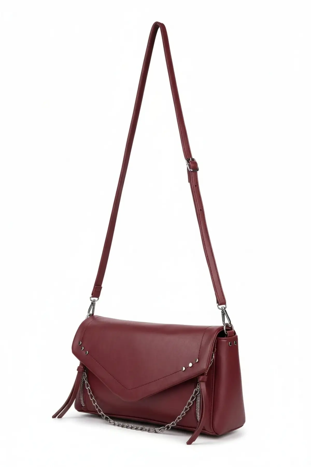 Mirena Bordo Zincir Aksesuarlı Portföy Kadın Omuz Çantası