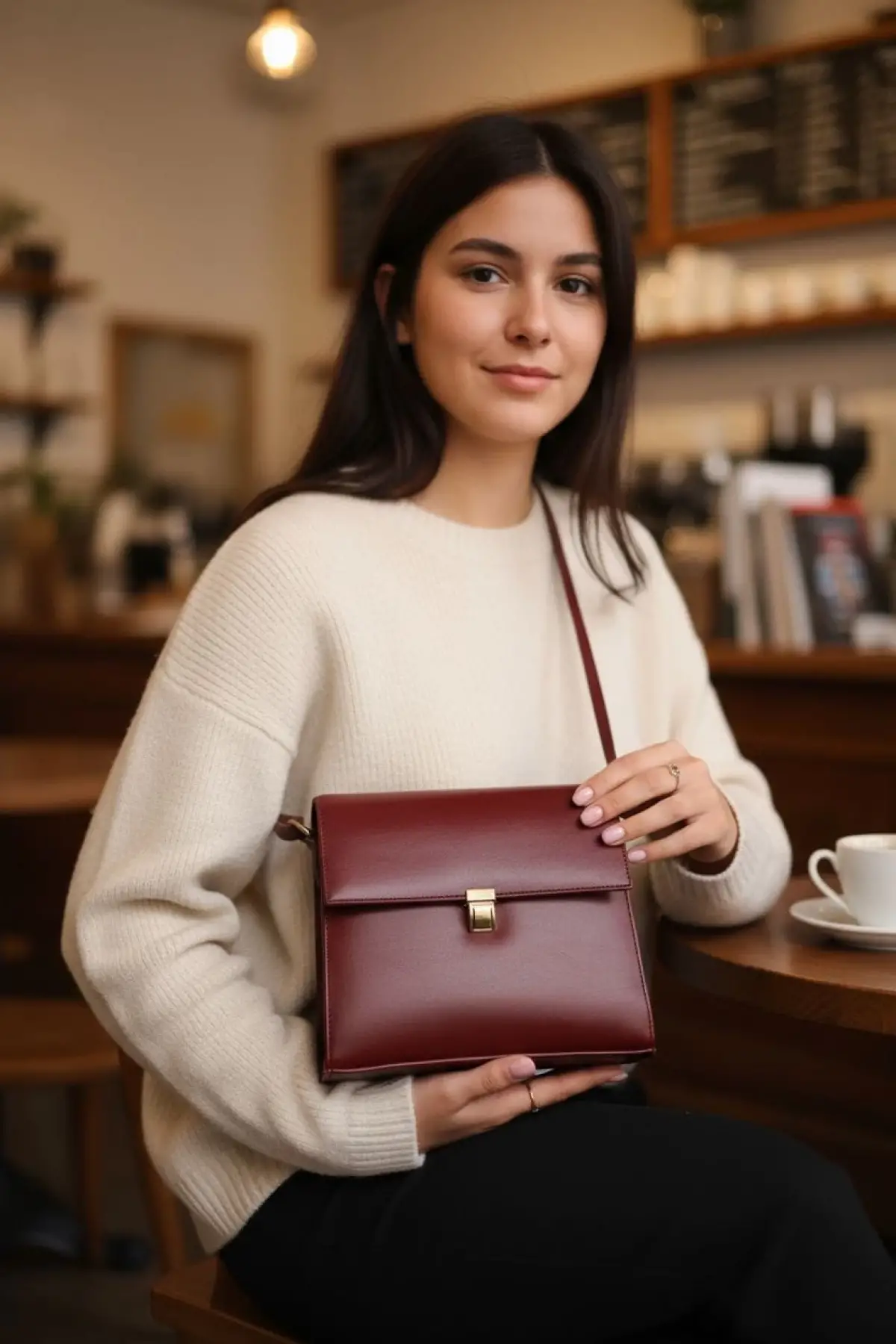 Nerasy Bordo Cilt Vintage Tasarım Kadın Omuz Çantası