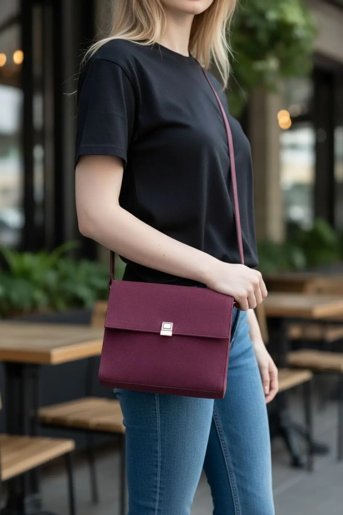 Nerasy Bordo Süet Vintage Tasarım Kadın Omuz Çantası