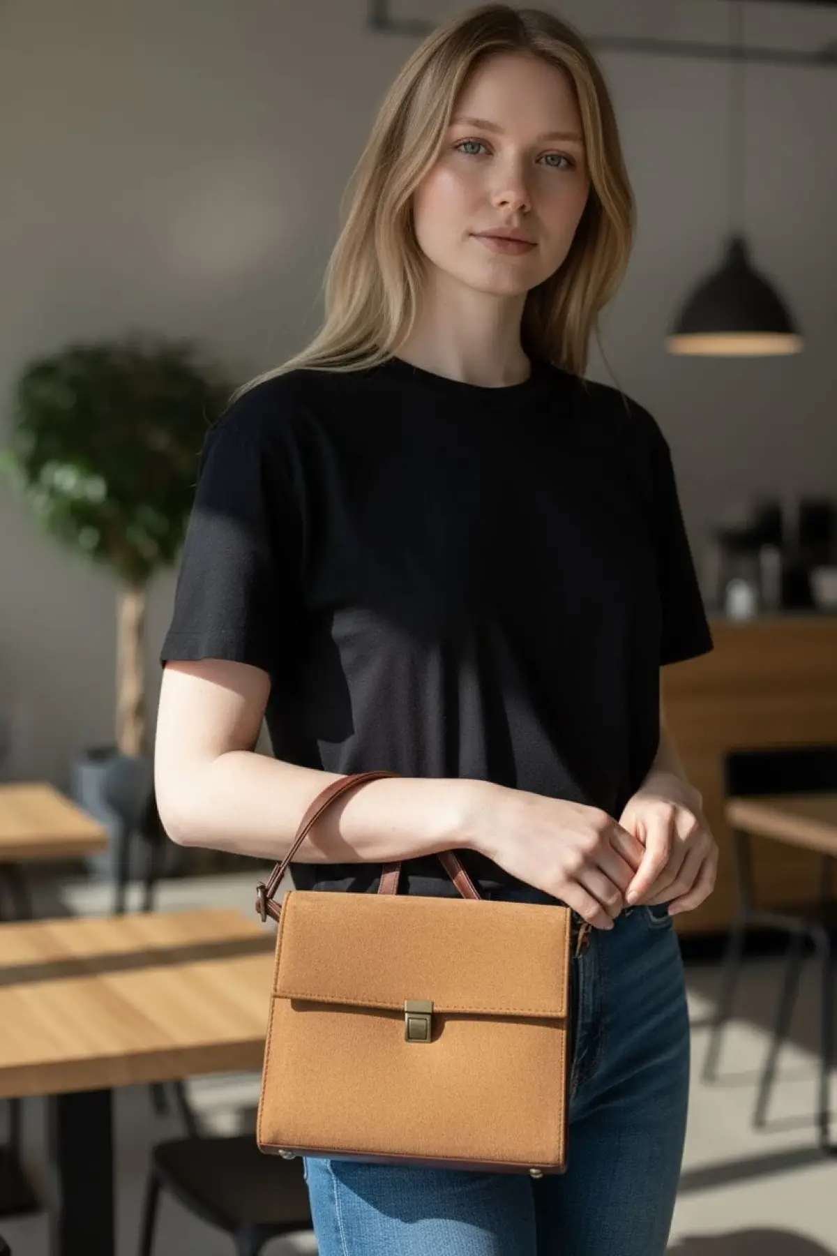 Nerasy Taba Süet Vintage Tasarım Kadın Omuz Çantası