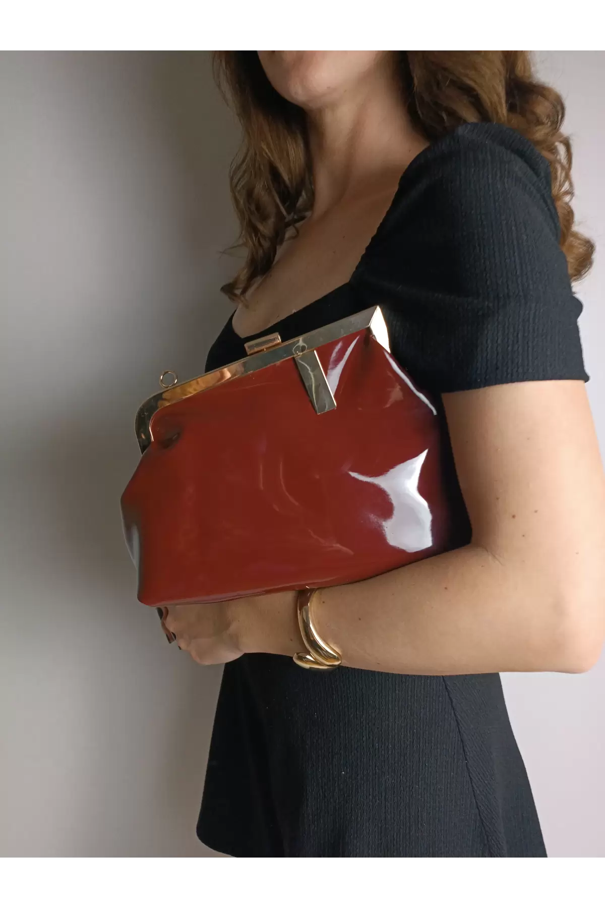 Paris Claret Red Shiny Patent Leather Scholarship Asymmetrical Womens Hand and Shoulder Bag