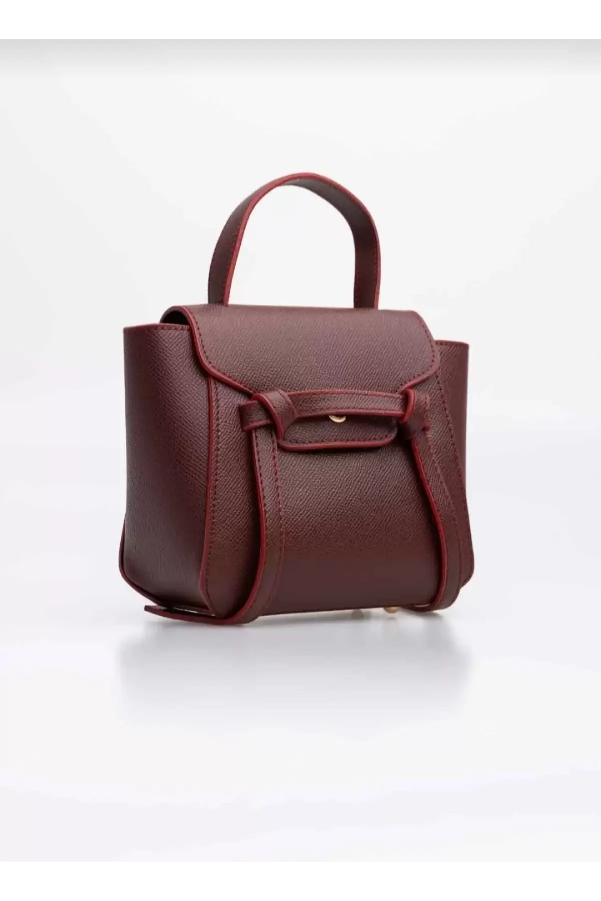 Pina Bordo Dikiş Detaylı Mini Baget Kadın Omuz Çantası