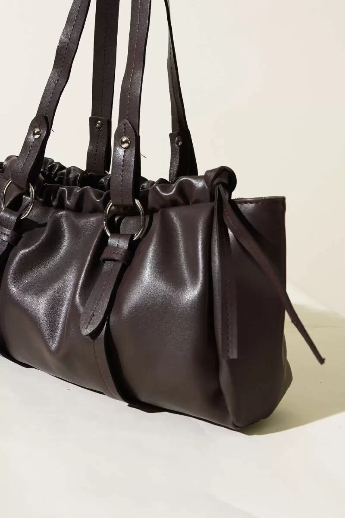 Rhea Brown Drawstring Model Bowling Womens Shoulder Bag
