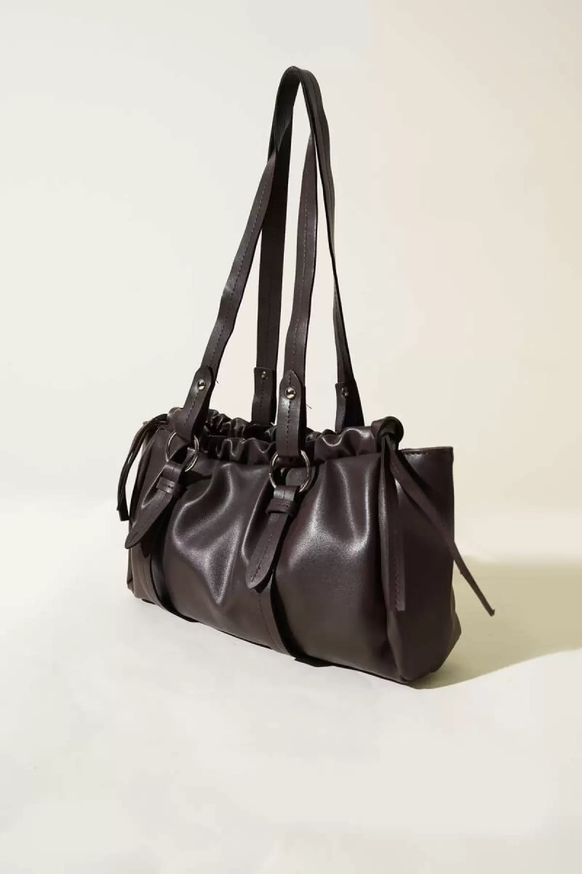 Rhea Brown Drawstring Model Bowling Womens Shoulder Bag