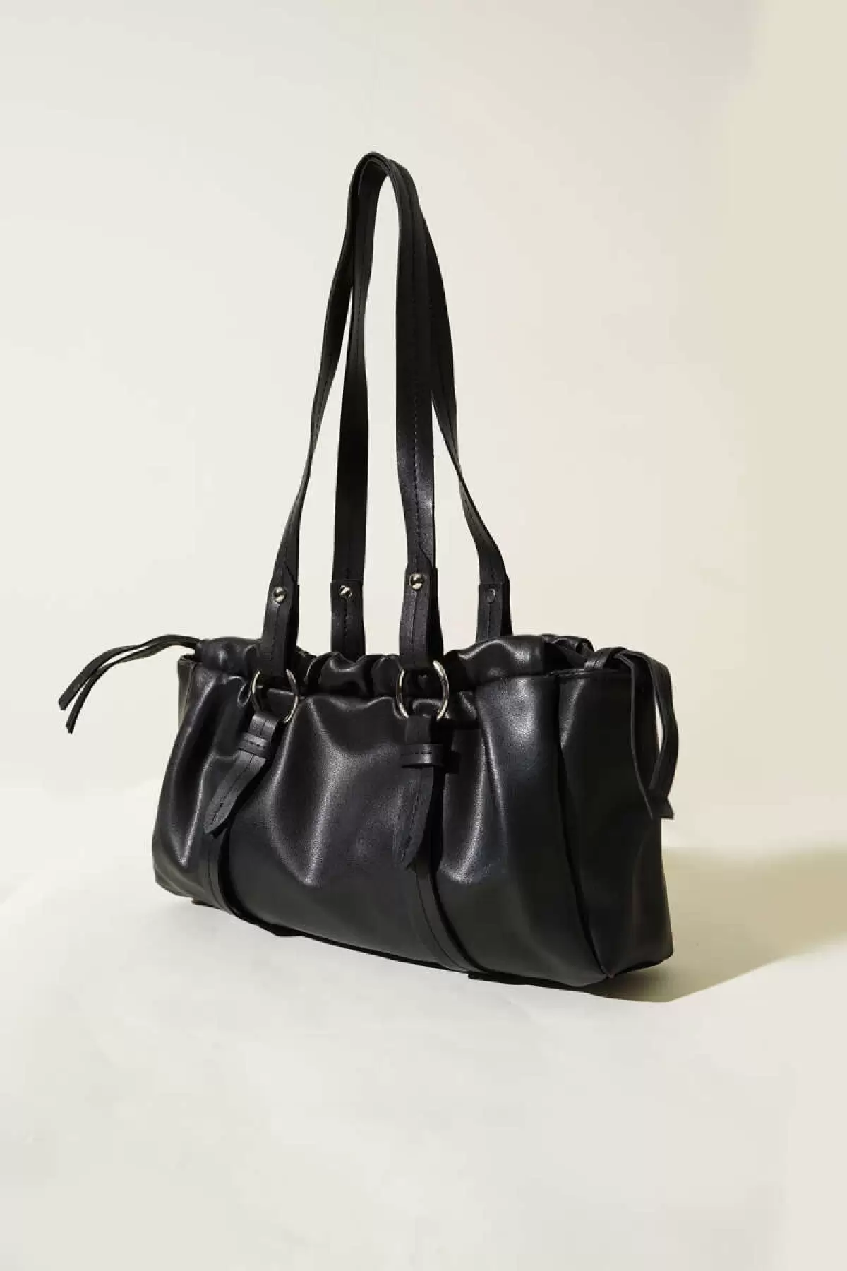 Rhea Black Drawstring Model Bowling Womens Shoulder Bag