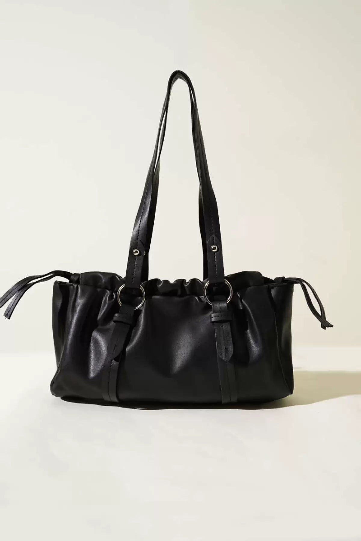 Rhea Black Drawstring Model Bowling Womens Shoulder Bag