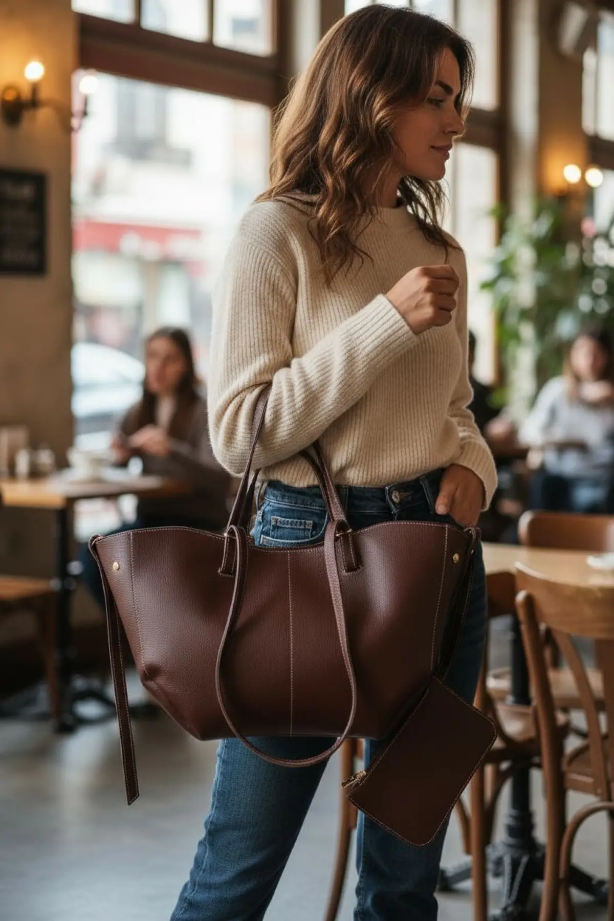 Robin Acı Kahve Big Shopper Cüzdanlı Kadın Omuz Çantası