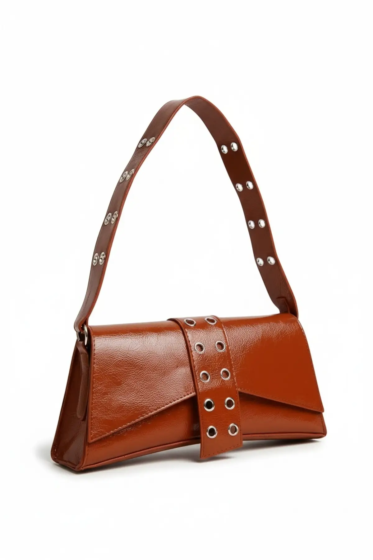 Ruby Taba Asimetrik Zımba Detaylı Kadın Kol Ve Omuz Çantası