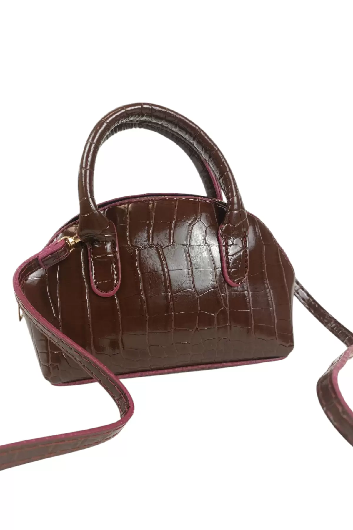 Safir Bordo Croco Mini Kadın El Ve Omuz Çantası
