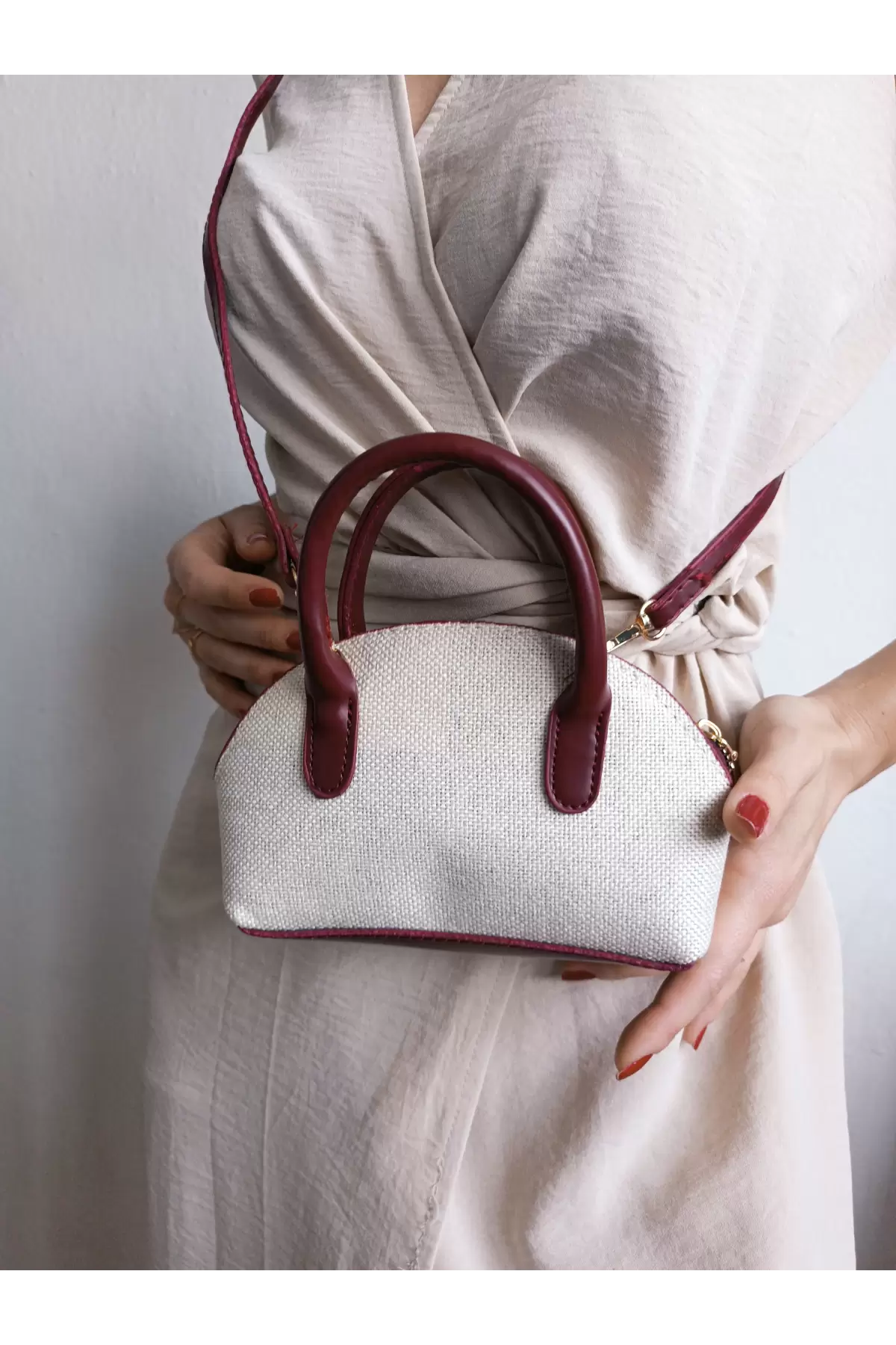 Sapphire Canvas Burgundy Mini Womens Hand and Shoulder Bag