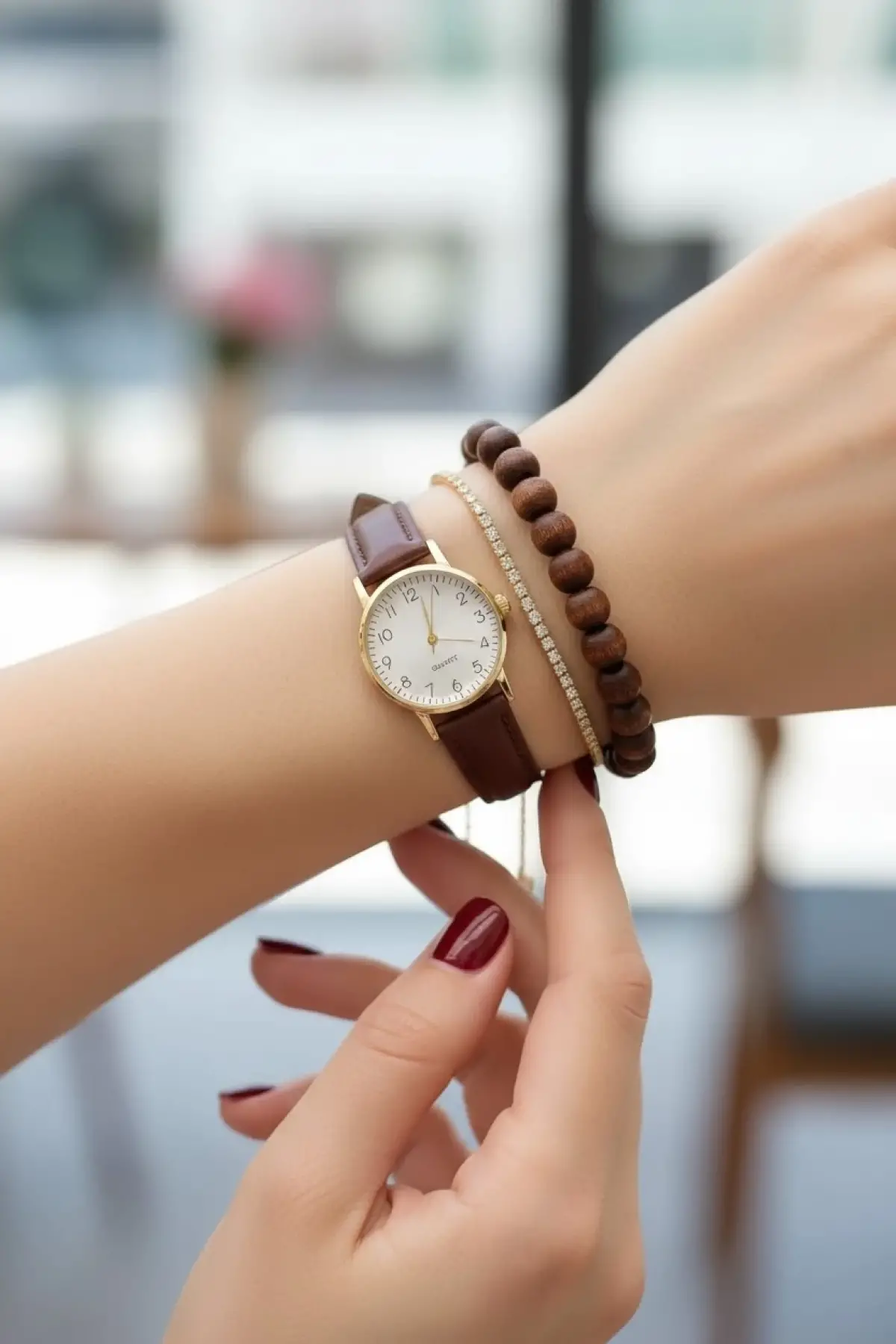 Siesta Claret Red Square Minimal Womens Wristwatch with Leather Strap