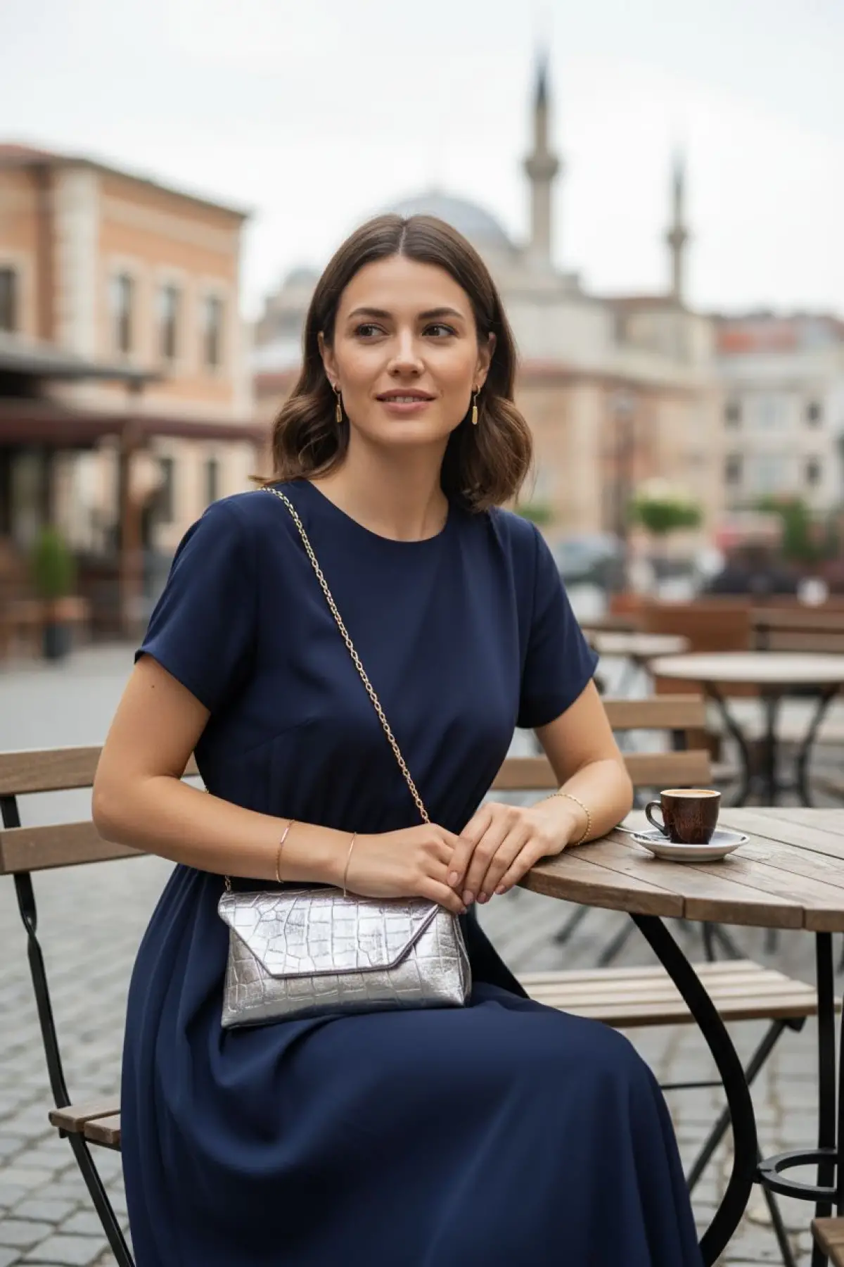 Suffle Gümüş Croco Desen Zincir Askılı Kadın Omuz Çantası