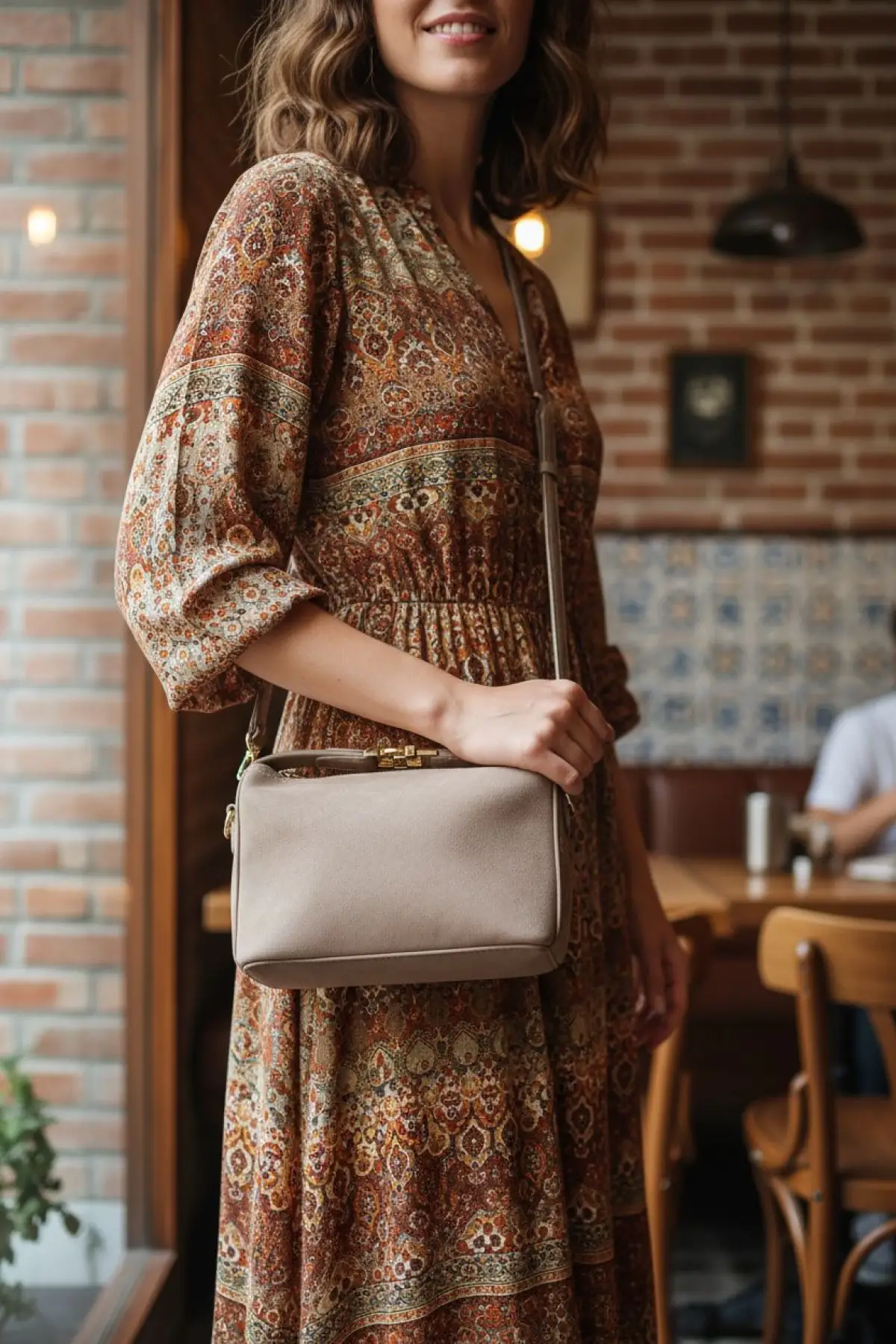 Toile Koyu Vizon Nubuk Kilit Saplı Kadın El Kol Ve Omuz Çantası