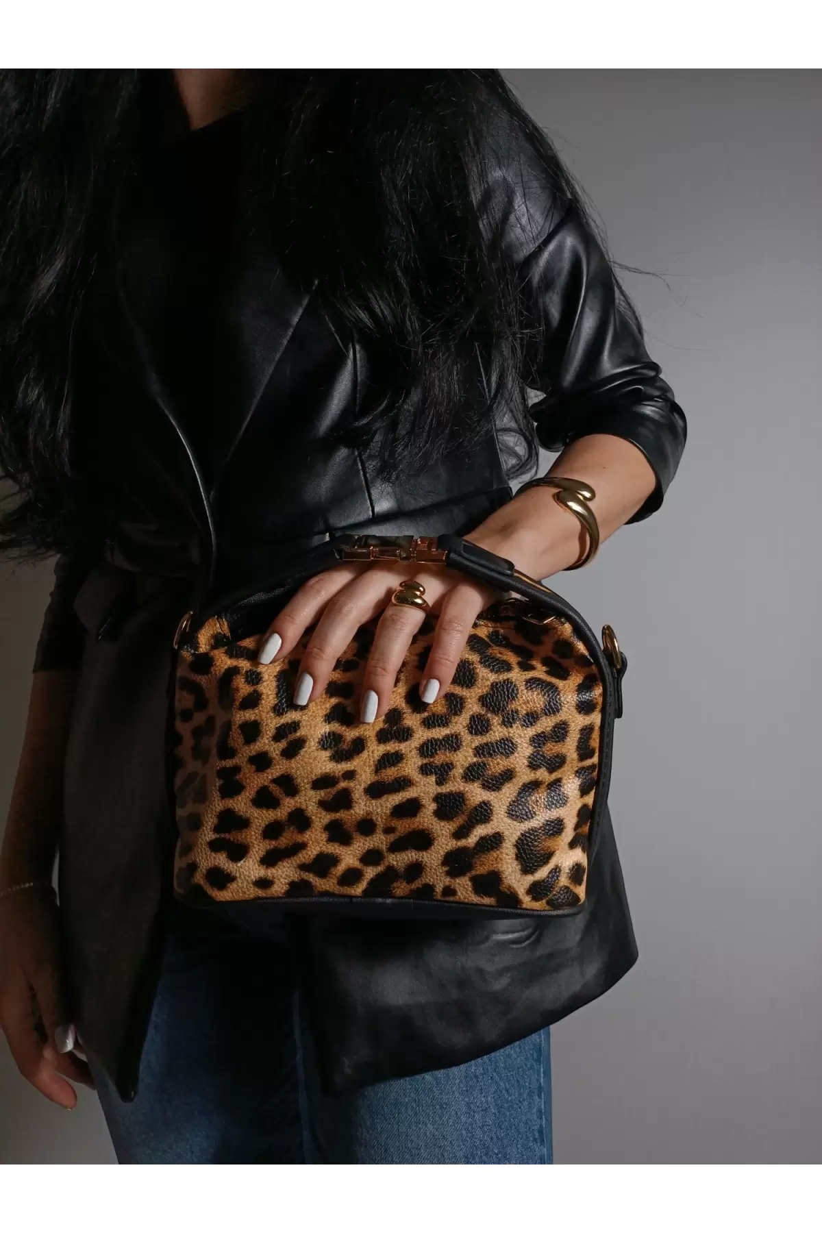 Toile Leopar Kilit Saplı Kadın El Kol Ve Omuz Çantası