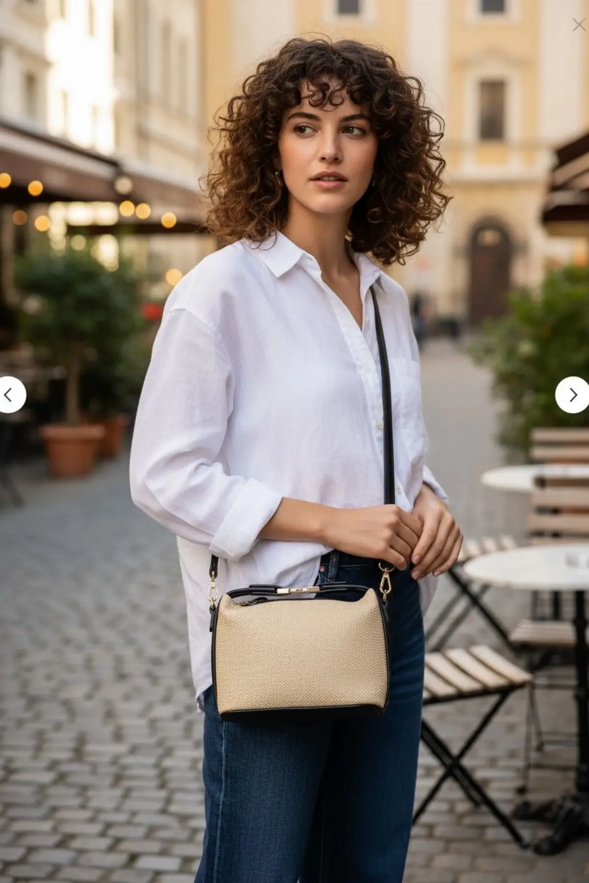 Toile Black Detailed Canvas Double Strap Womens Handbag and Shoulder Bag