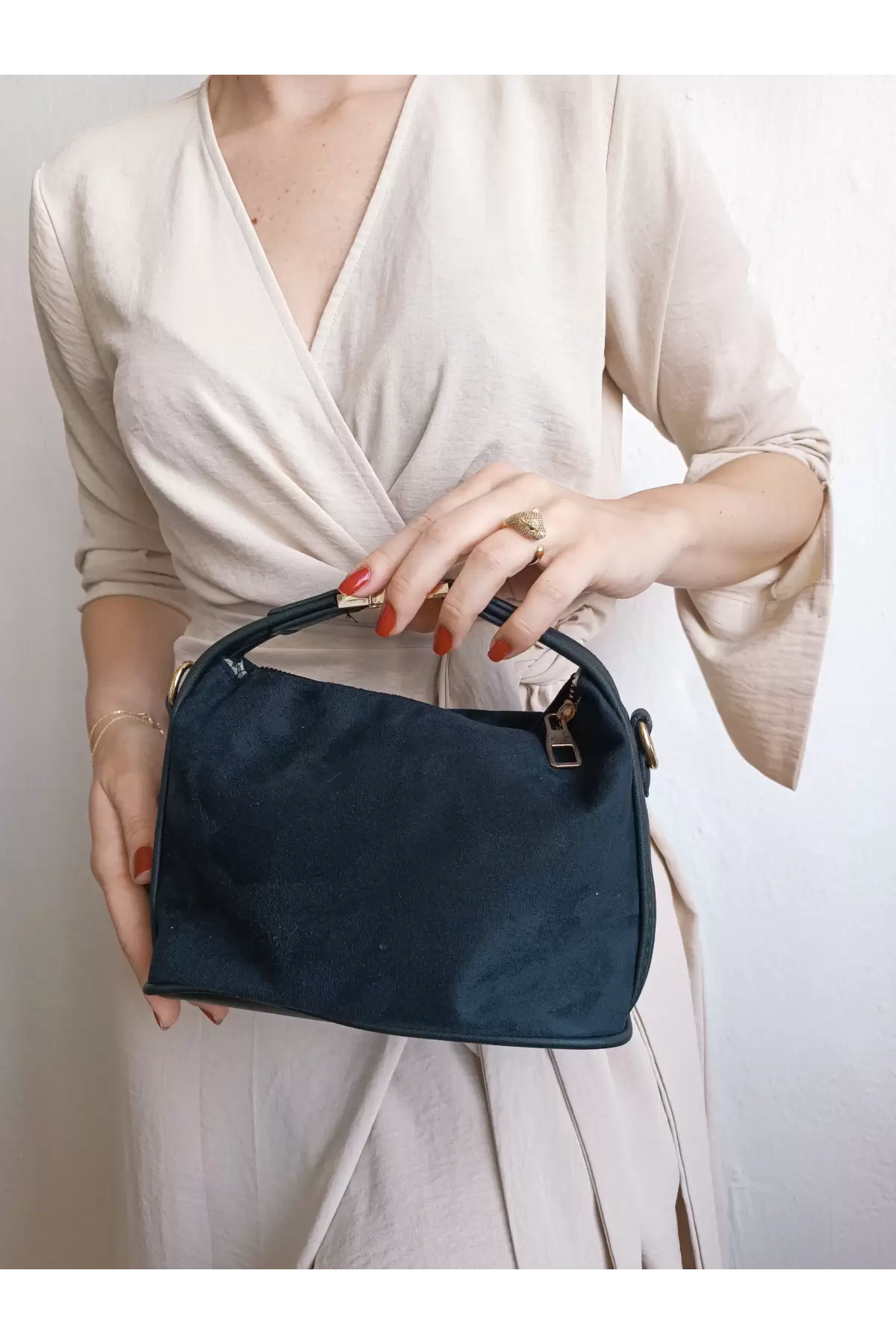 Toile Black Nubuck Suede Lock Handle Womens Handbag and Shoulder Bag