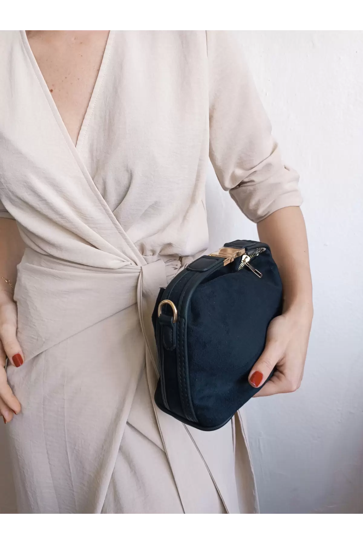 Toile Black Nubuck Suede Lock Handle Womens Handbag and Shoulder Bag