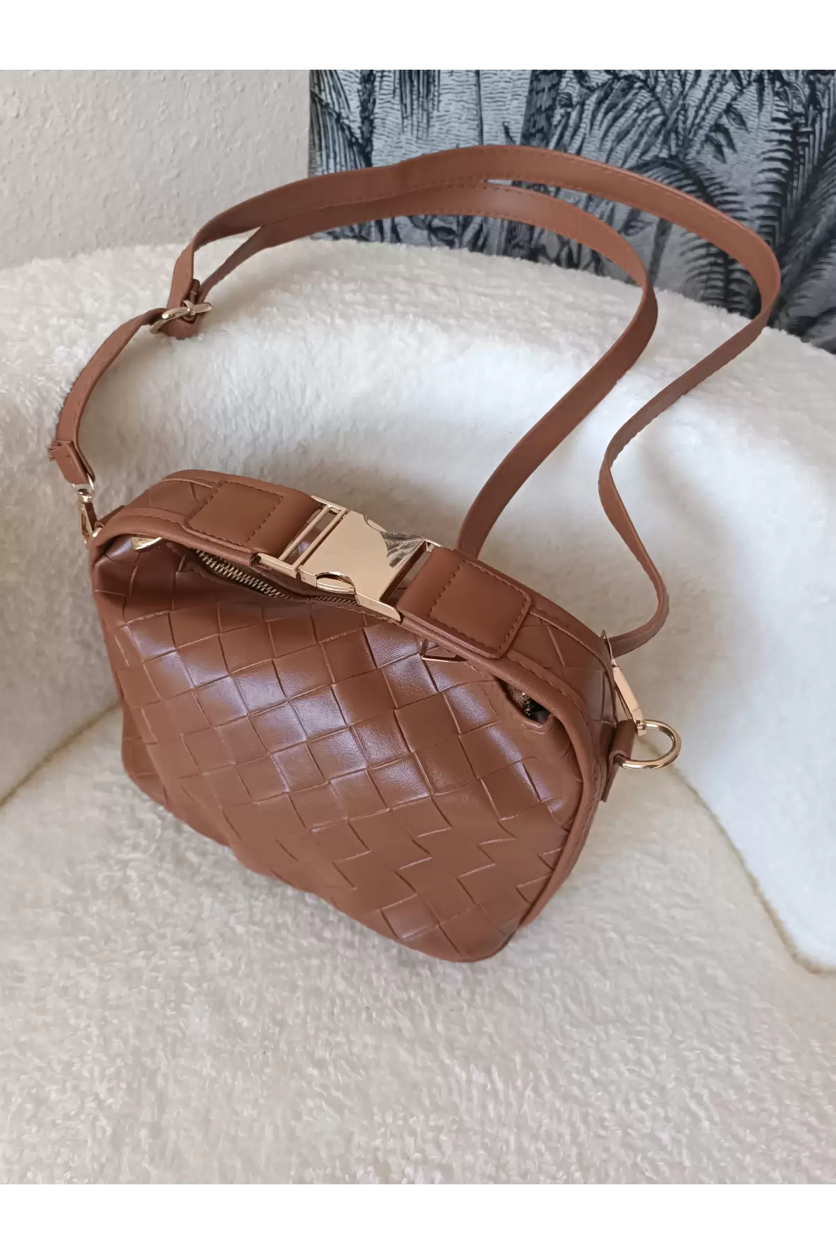 Toile Taba Örgü Desen Kilit Saplı Kadın El Kol Ve Omuz Çantası